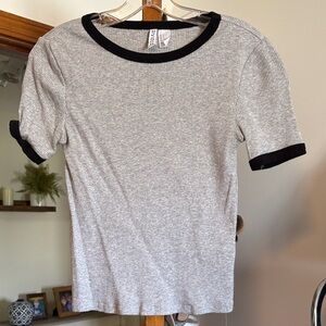 Divided Short Sleeve Ribbed Tee in Light Gray with Black Trim